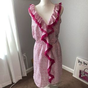 LOFT Pink & White Ruffle Dress